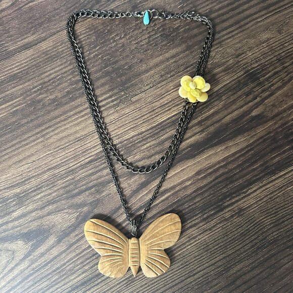 2000s Multi Strand Wooden Butterfly Necklace ASO Alex Russo / Kelsi Nielsen - Picture 5 of 11